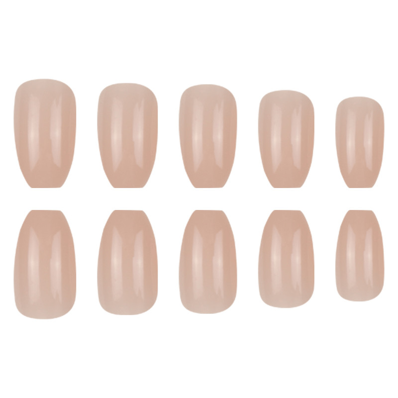 48pcs Medium Coffin Press On Nails, Milky Nude Glossy Solid Color, Reusable