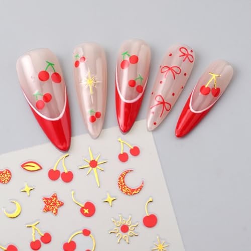 Heart Nails Stickers Cute Bow Gold Butterfly Moon Cherry Nails Art Stickers