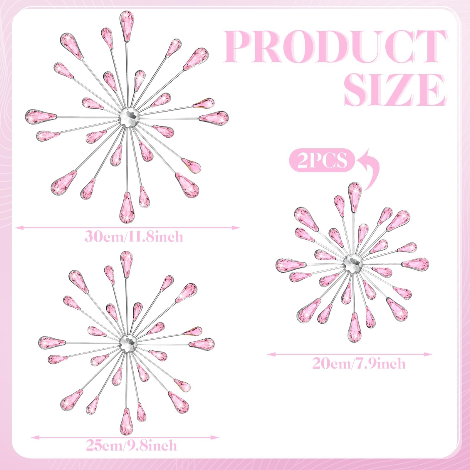 Hicarer 4 Pcs Starburst Wall Decor Bling Wall Art Crystal Teardrop 3D Hanging…