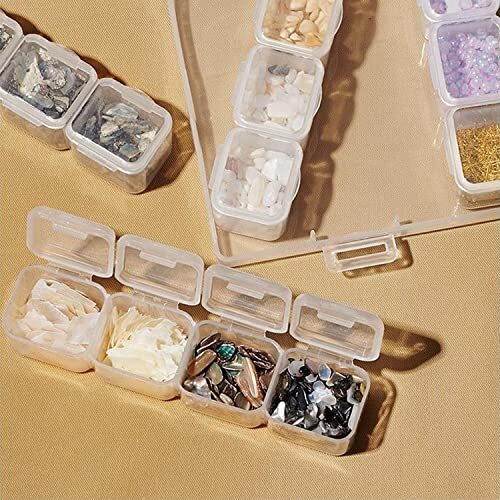 28 Grids Nail Art Decorations, Mixed Abalone Seashell Slices Pearl Bead Gold
