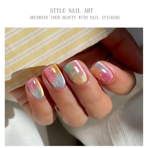 Gel Nail Stickers Cat Eyes Semi Cured Gel Nail Strips Wraps UV/LED Nails Art