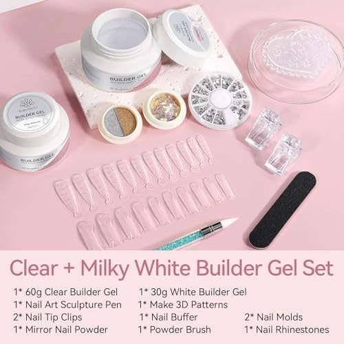 3D Sculpting Builder Gel for Nails – Clear & White Hard Gel for Nail Art, Extens