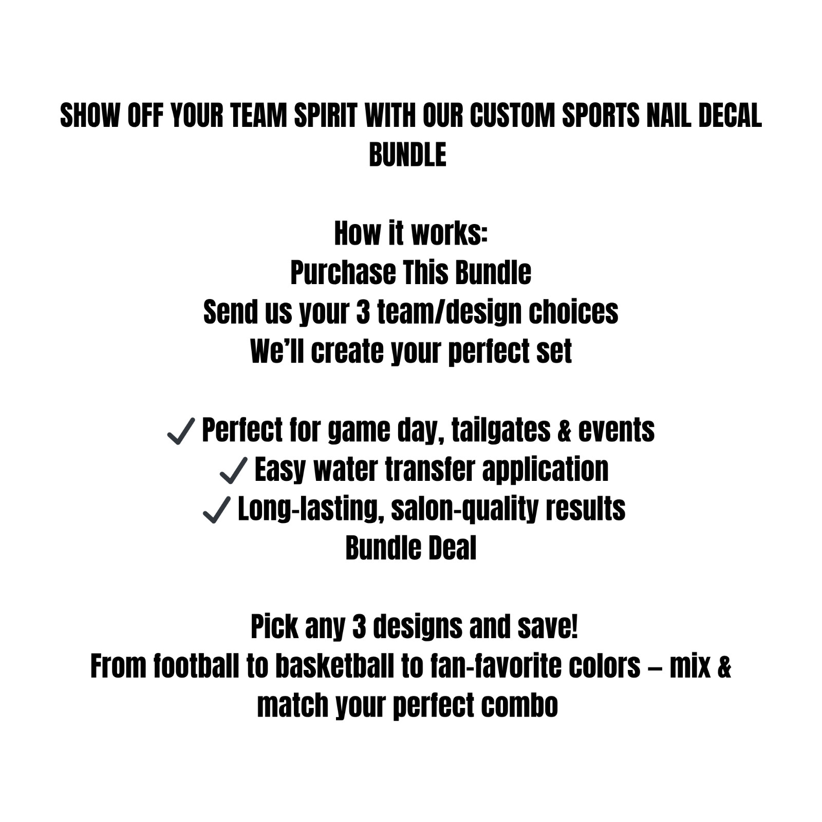 Sports Nail Decals Bundle Pick Any 3 Team Spirit Nails Game Day Nail Art