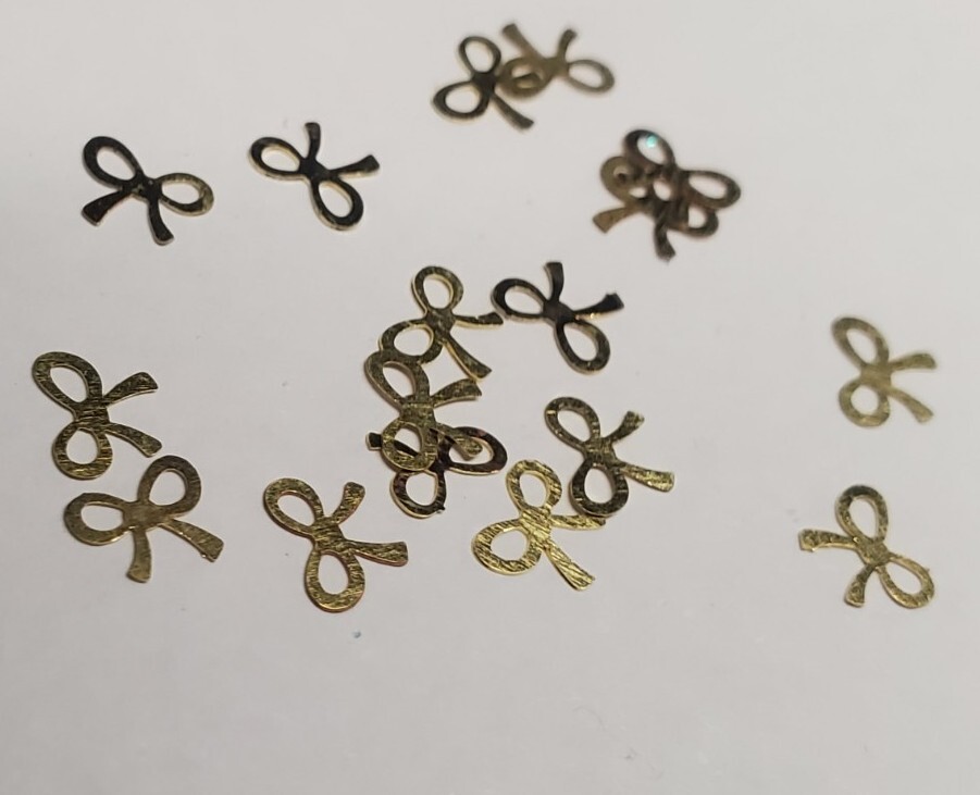 20pc Tiny metal bow nail charms, small craft bows, fairy bows bendable to shape