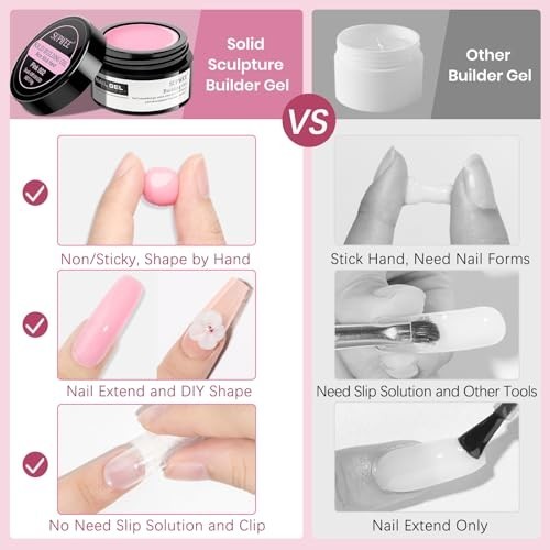 Clear Pink Solid Builder Gel for 3D Nail Art, Hard Gel for Extensions & DIY Mani