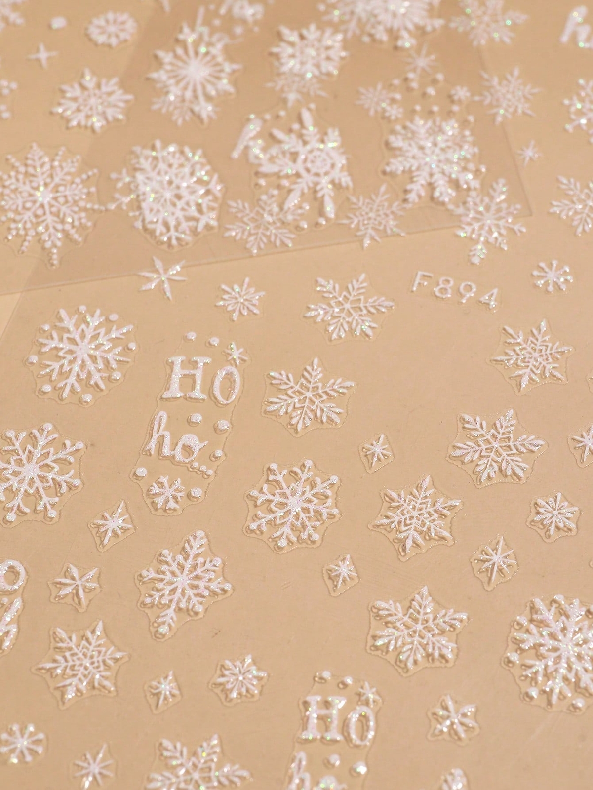 Glitter White Snowflake Nail Art Stickers Self Adhesive Slider Decals Christmas