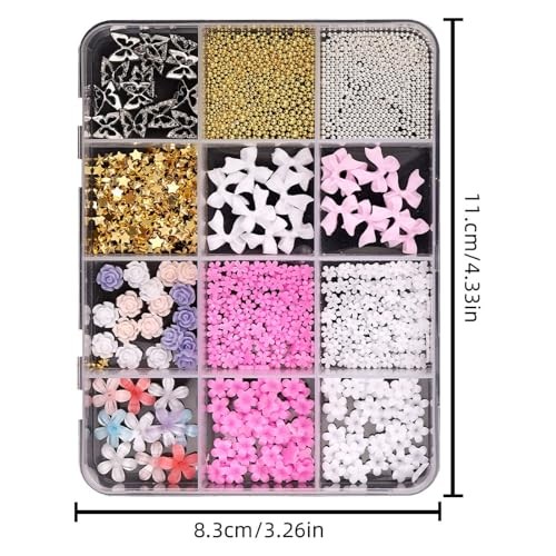 1 Box 12 Color Flower Nail Charms 3D Resin Floral Nail Gems Cute Color 22
