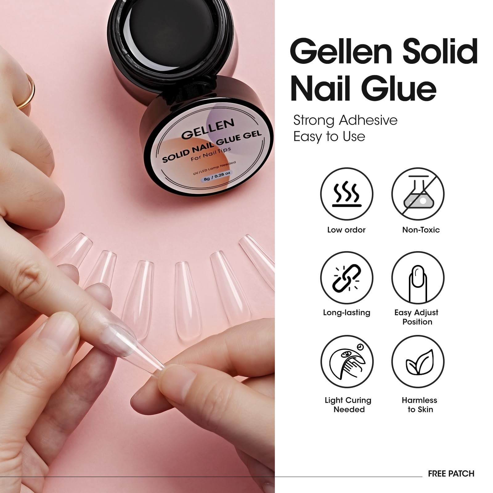 Solid Nail Glue Gel Kit – 8g Gel and 8w Mini UV Light LED Lamp for Cured Nail…