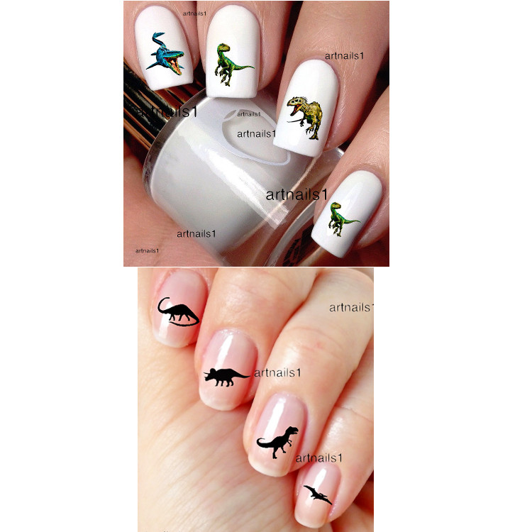 Dinosaur Nail Art Stickers Jurassic Nails Trex Decals Salon Mani Polish SET 100+