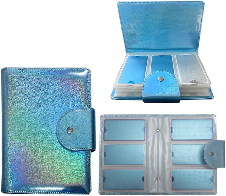 60 Slots Stamping Plate Collection Light Blue Nail Art Stamp Plate Stamping P…
