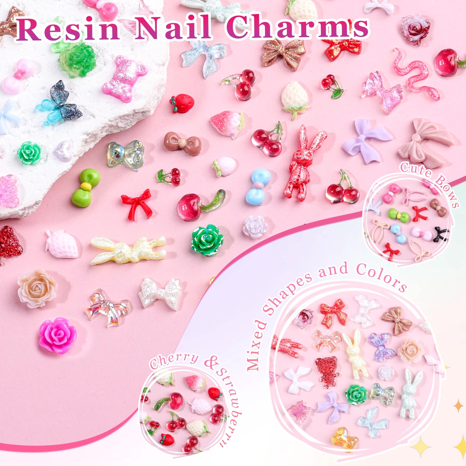 8000Pcs 3D Nail Charms and Nail Gems, Mixed Shapes and Colors Nail Charms Gol…