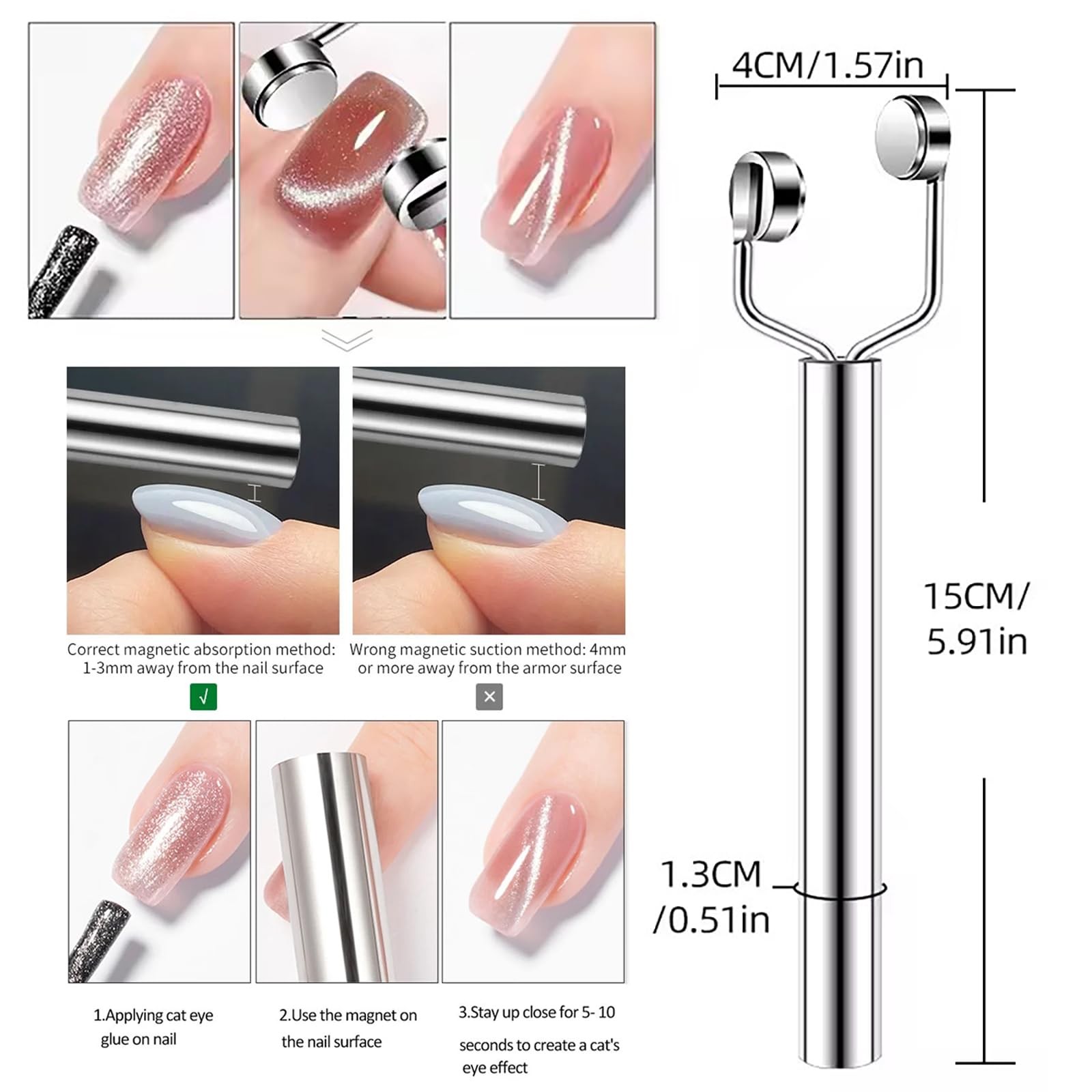 3-in-1 Cat Eye Nail Magnet Stick Double Head Gel Polish Tool