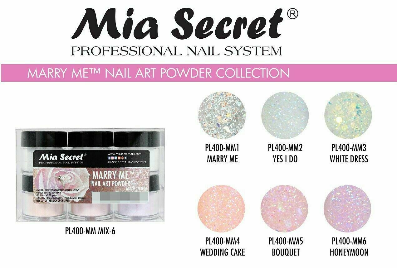 New Mia Secret Monomer 4 Ounce + MARRY ME Nail Art Powder 6 Colors Set