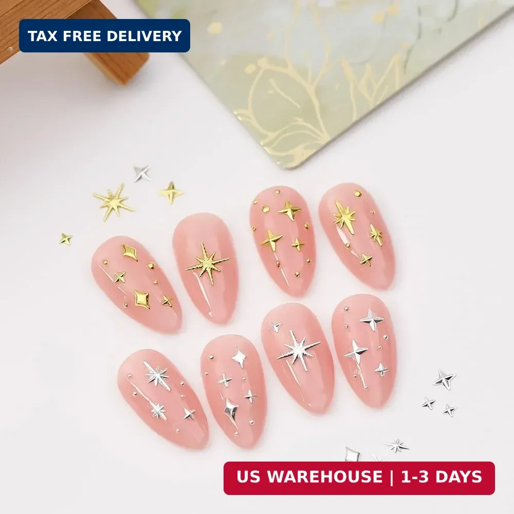 Nail Charms, 400 PCS Star Nail Art Charms for Acrylic Nails Gold Silver Metallic