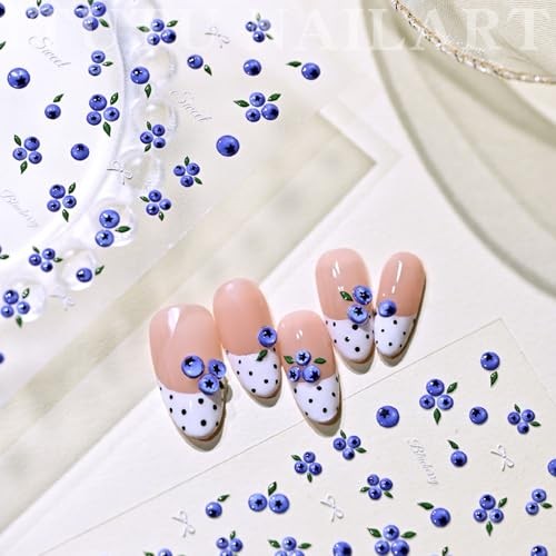 Blueberry Stickers for Nail Art Summer Fruit Nail Decals 3D Self style-4