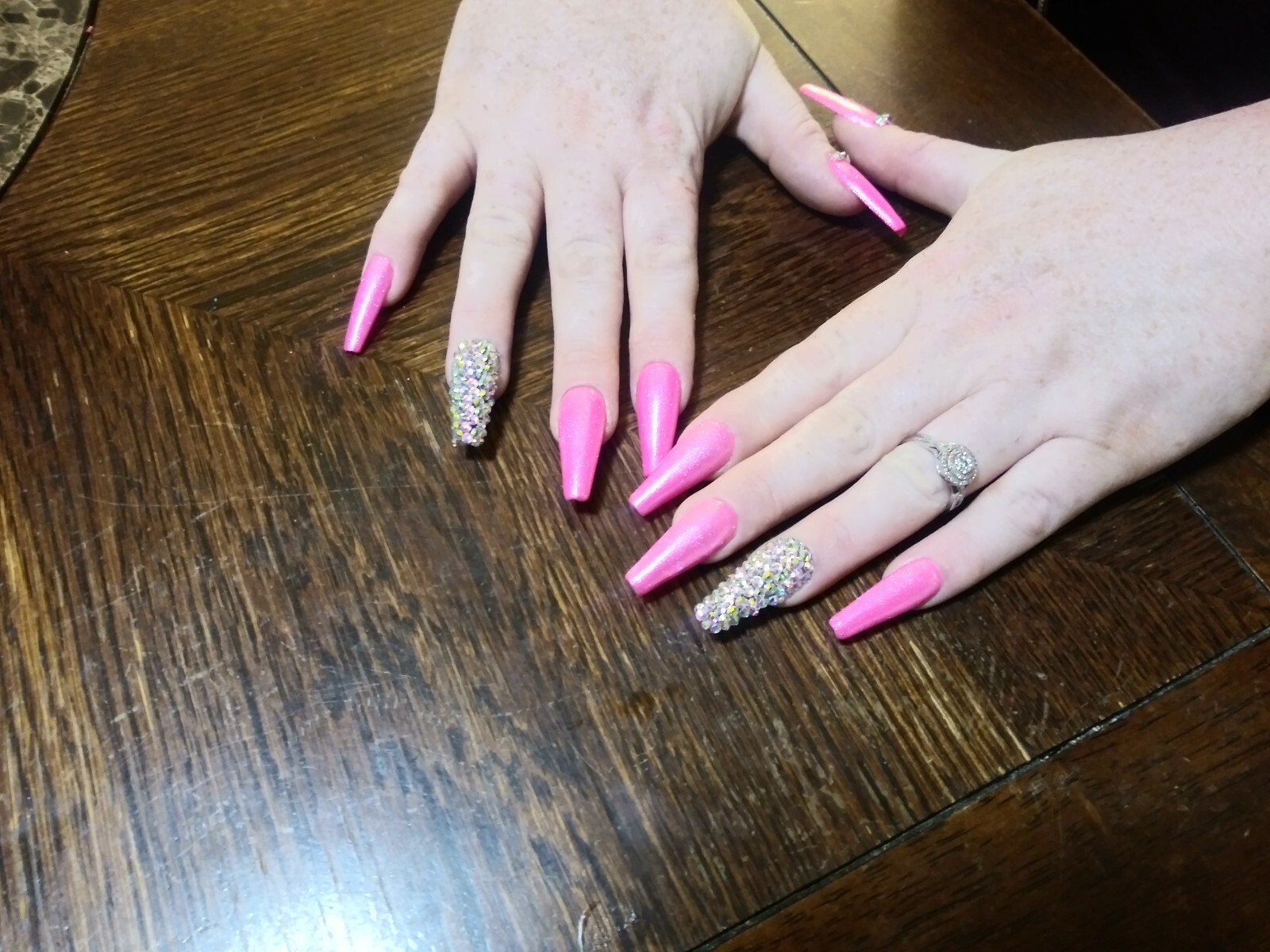 Neon pink Bling Nails-diamond- Gel Full Set ballerina press on nails Any Shape