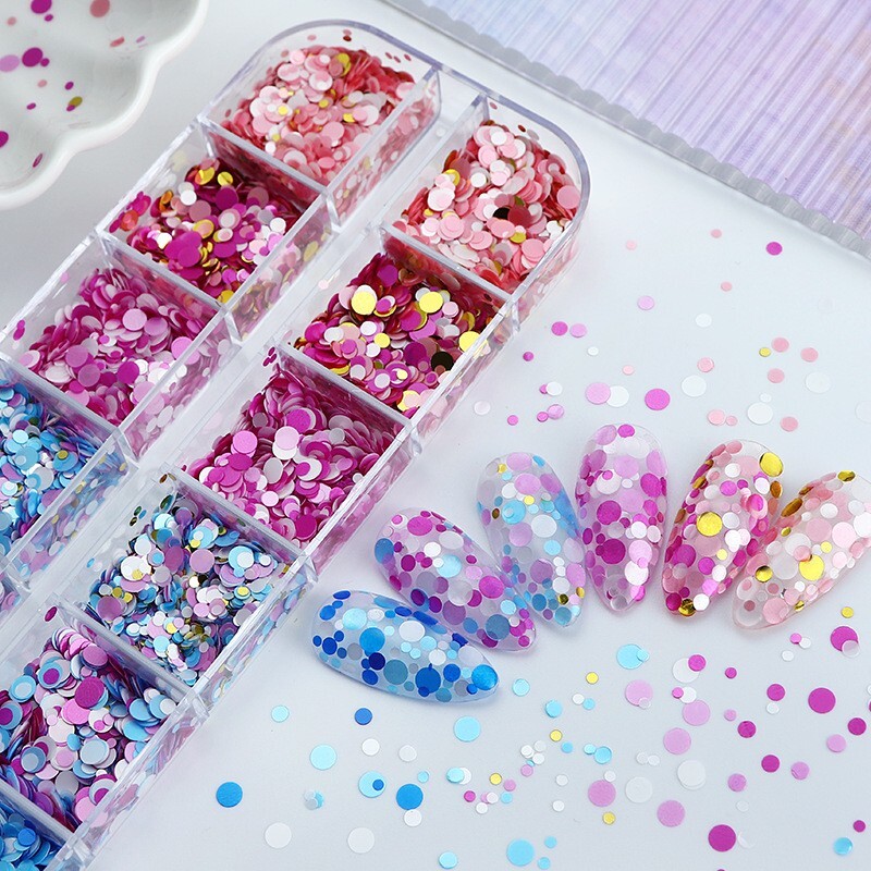 12 Grids Round Dot Shape Mini Nail Sequins Glitter Nail Art Paillette