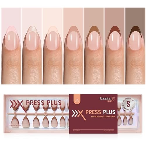Beetles French Tip Press On Nails – Cocoa Mousse 1-S Almond-Cocoa Mousse French