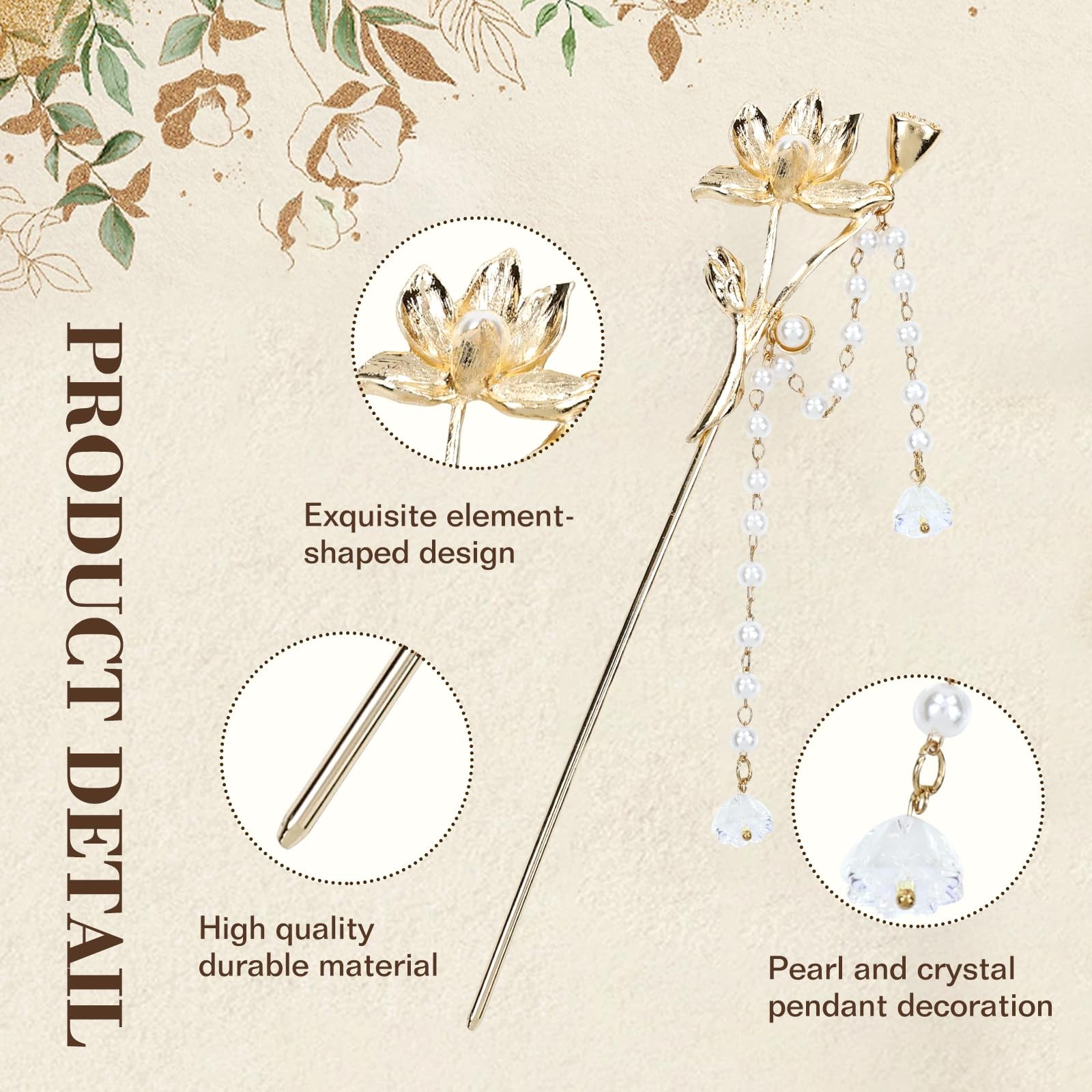 Lawie 1 Count (Pack of 10), 10 Pack Gold Decorative Hair Sticks with Tassels