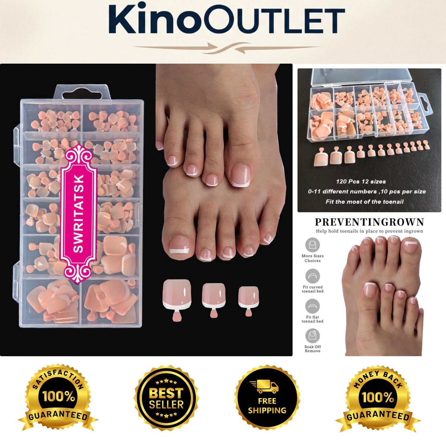 Nude French Press On Toenails – 120 Pcs Square Tips for Lasting Elegance