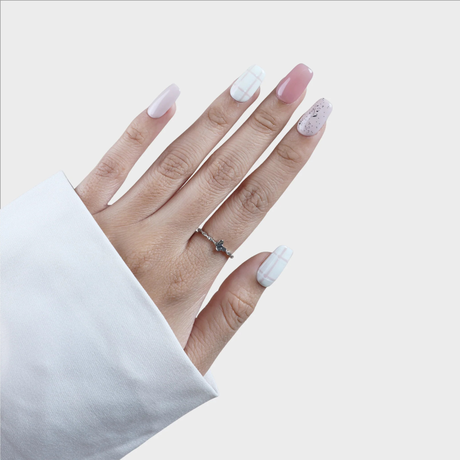 SIYOU Cardigan Short Squoval Cream Mauve Plaid Press-On Nails 10pc