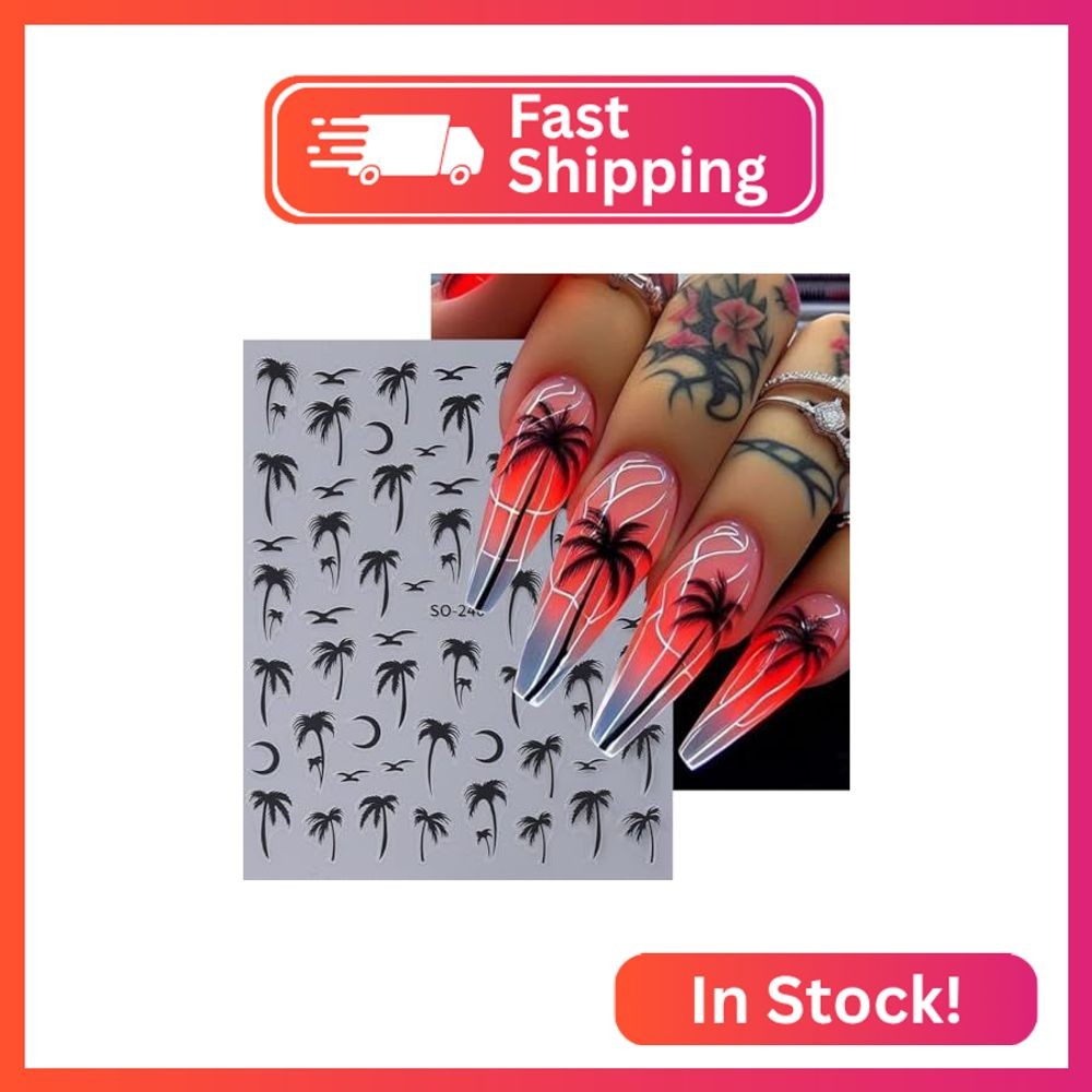 Summer Coconut Tree Nail Art Stickers Decals 3D Palm Tree Nail Stickers 8 PCS La