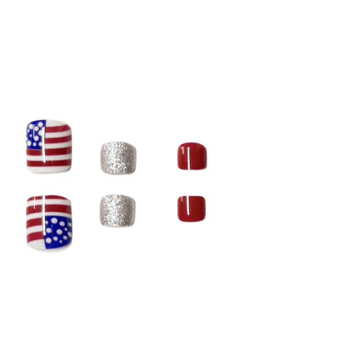 24P Short Square Star Toe Nails Independence Day Press On Nails