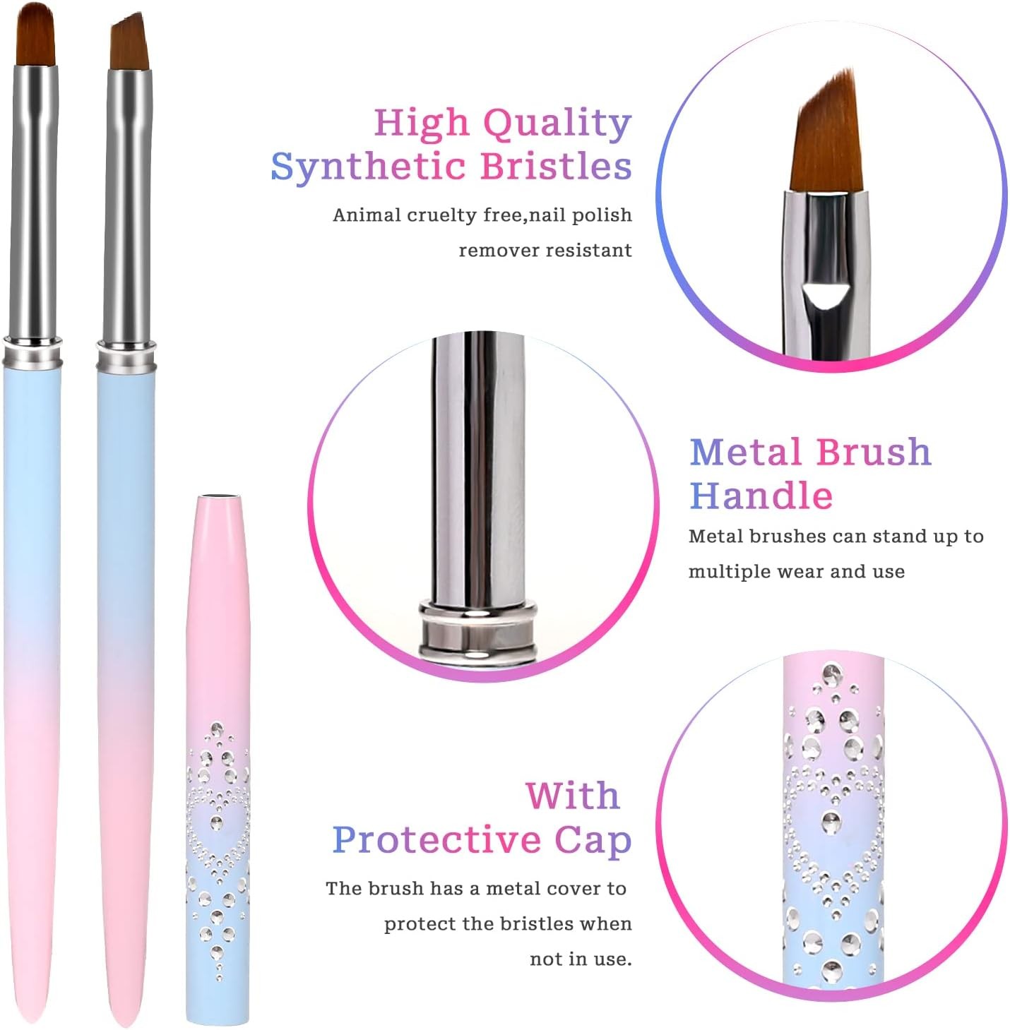 Nail Art Clean Up Brushes Set 2Pcs Round & Angled