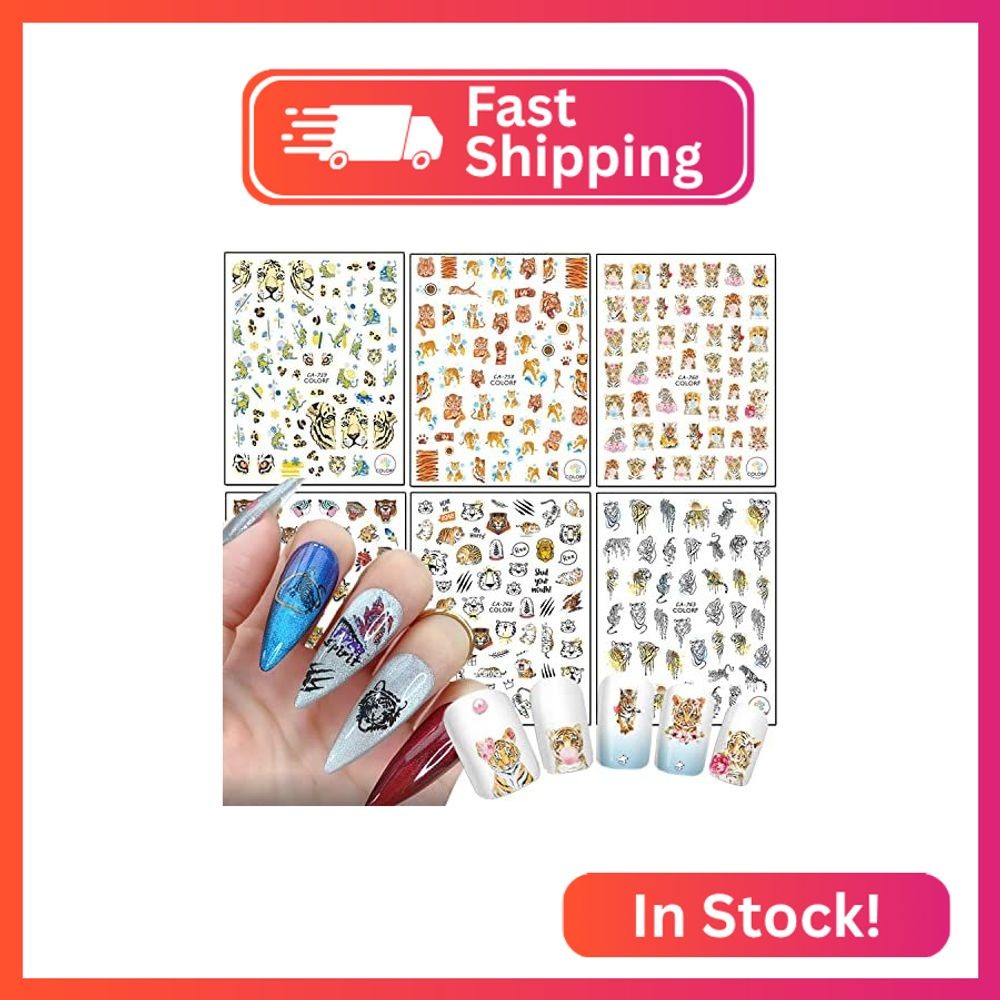 Cartoon Tiger Nail Art Stickers – 3D Animal Self-Adhesive Design, Cute Transfer