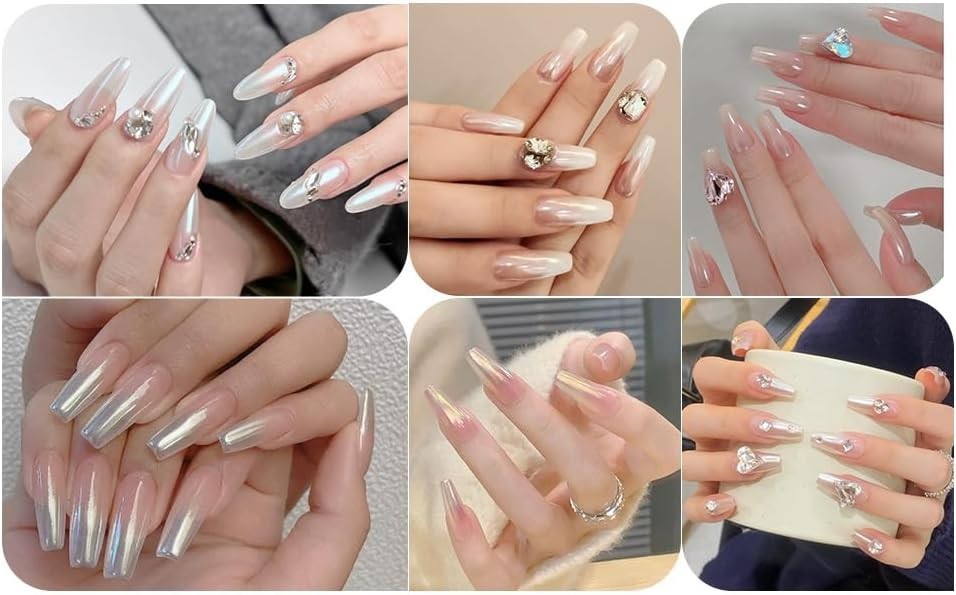 White Pearl Chrome Nail Powder – Iridescent Mirror Effect for Stunning Manicures