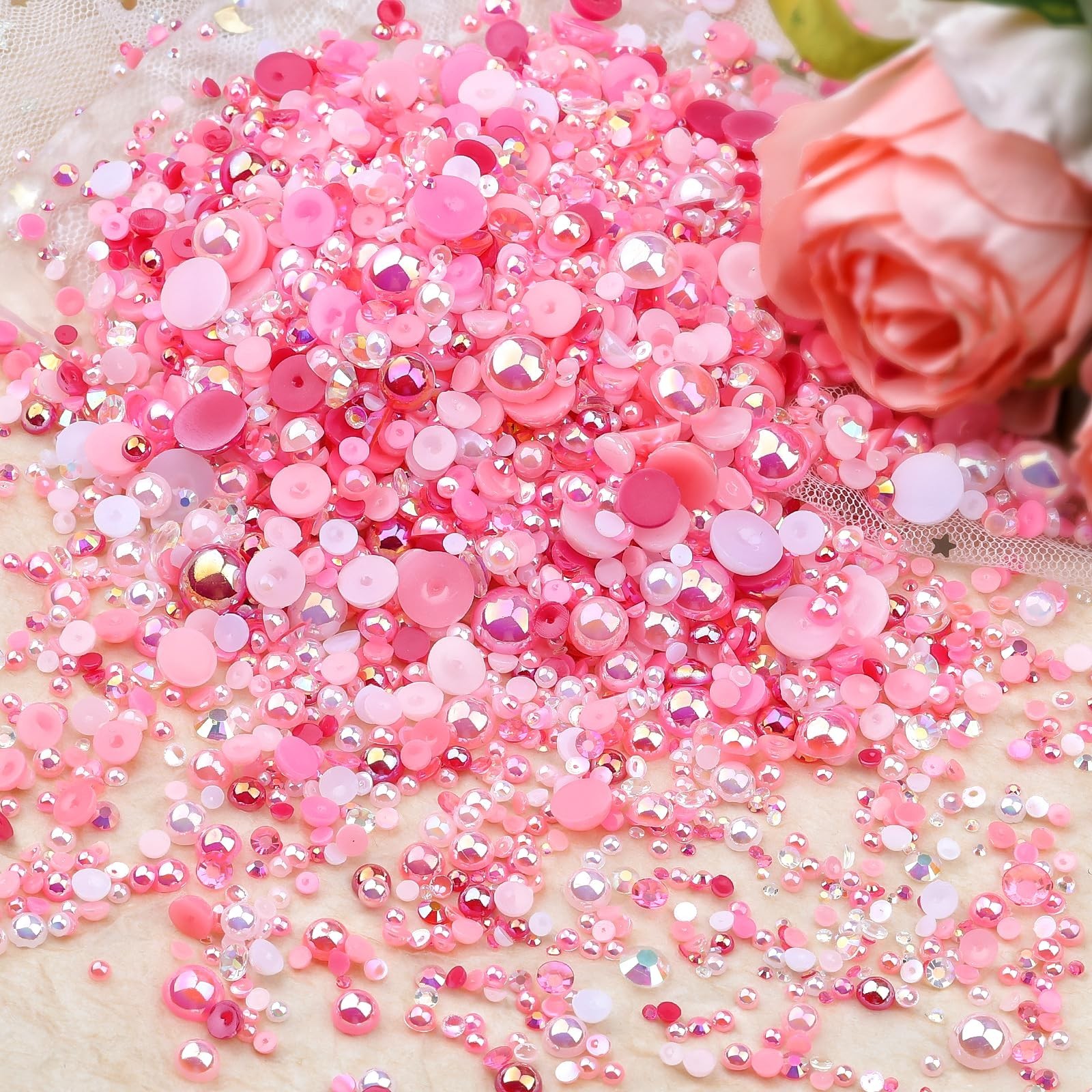 3900+ Pcs Rhinestones and Pearls Kit, 2-10mm Flatback Gems for Nail Art, Tumb…