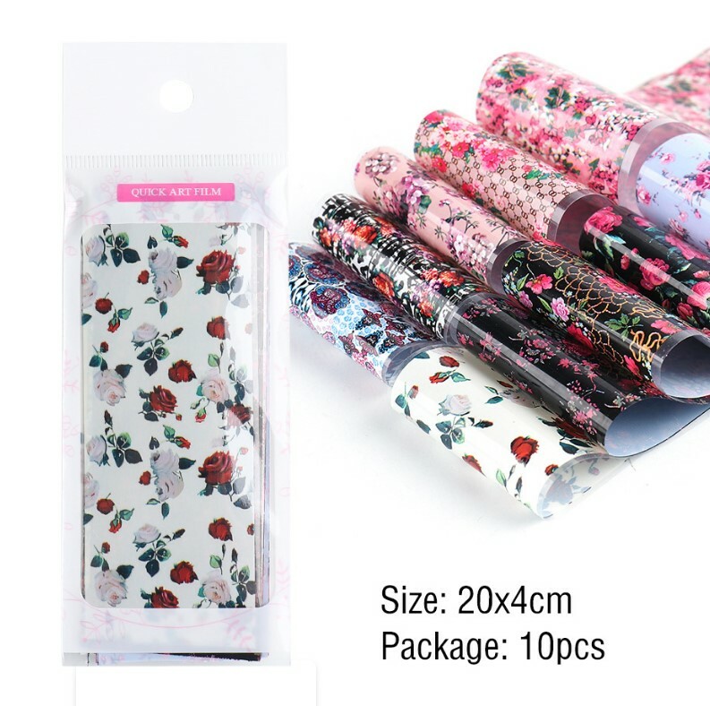 Valentine’s Day Love Rose Flower Nail Transfer Stickers Nail Foil 10pcs NS46