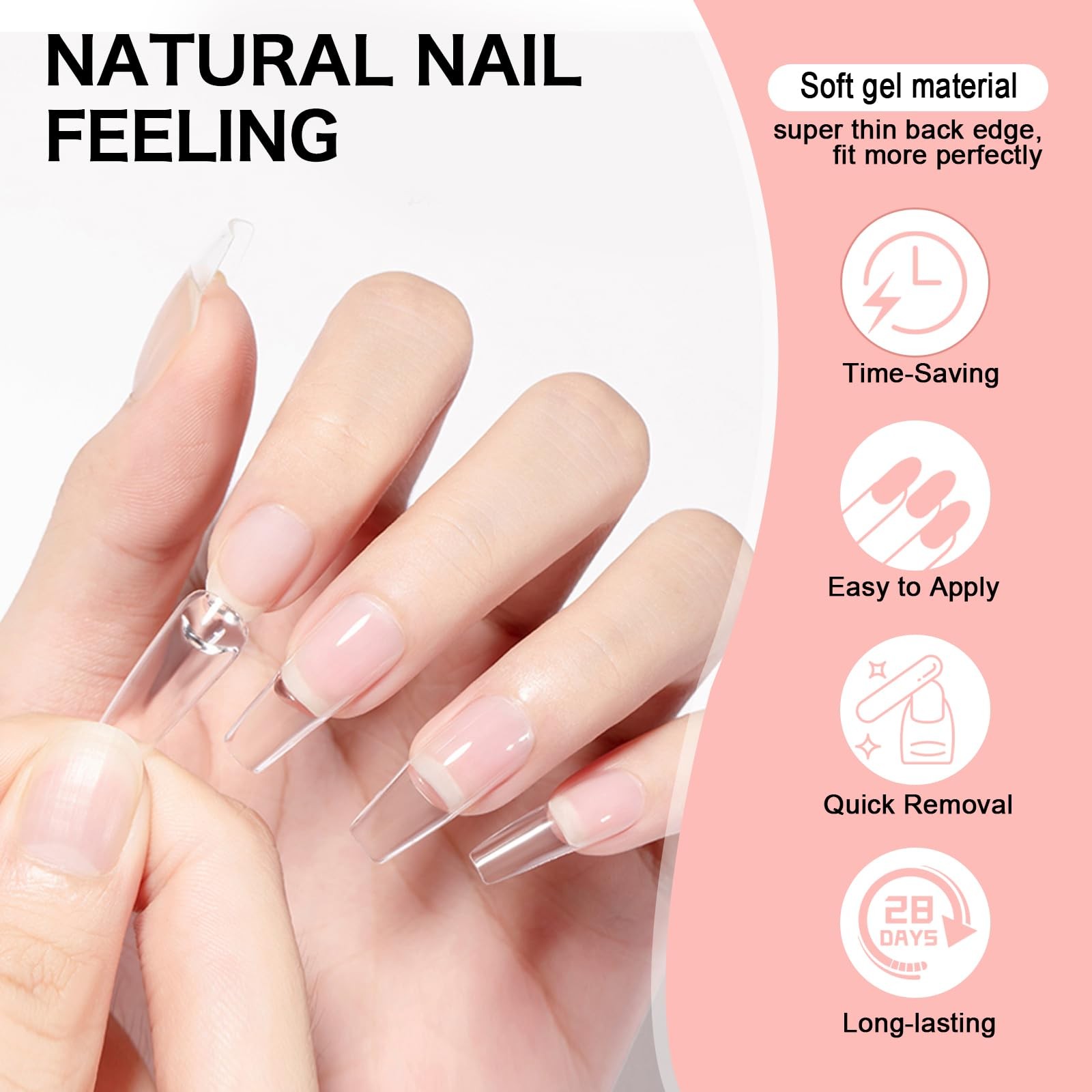 COLOURSMILE Long Coffin Full Cover Nail Tips – 216pcs Pre-Shaped Gelly Press …