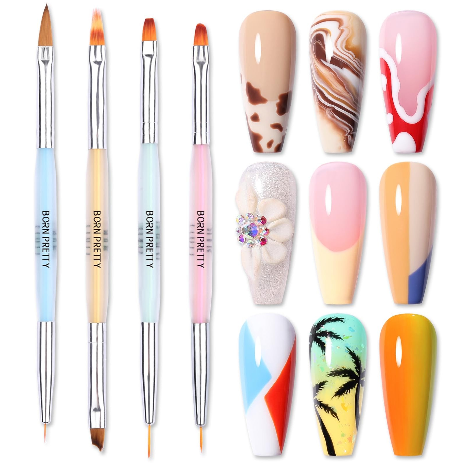Double-Ended Nail Art Brushes 4Pcs Tool Set Gel Polish Liner Design Pen