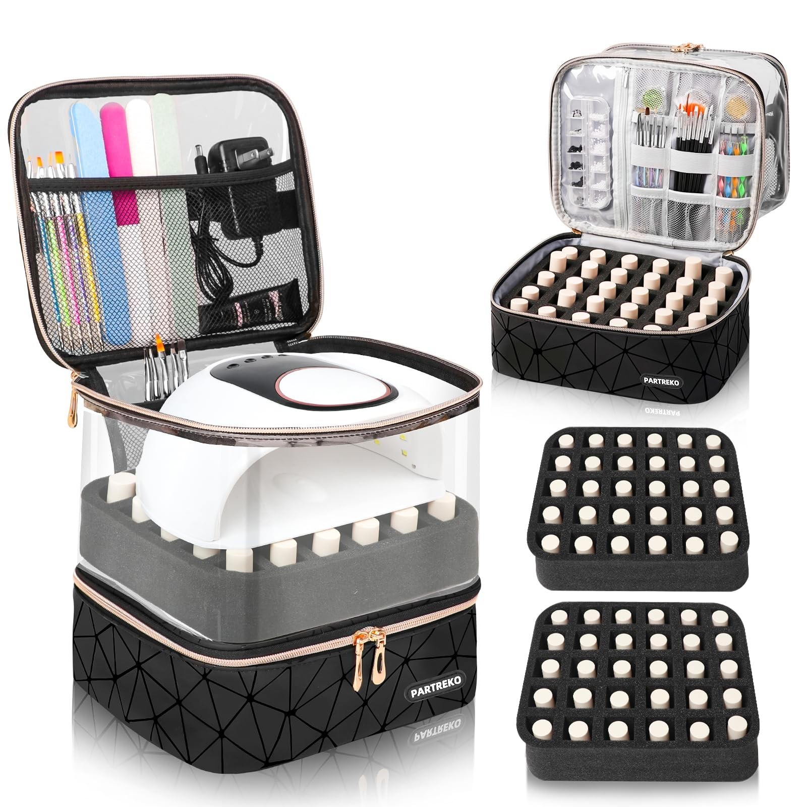 Clear Nail Polish Organizer Holds 60 Bottles (15ml/0.5fl.oz)& Nail Lamp, Doub…