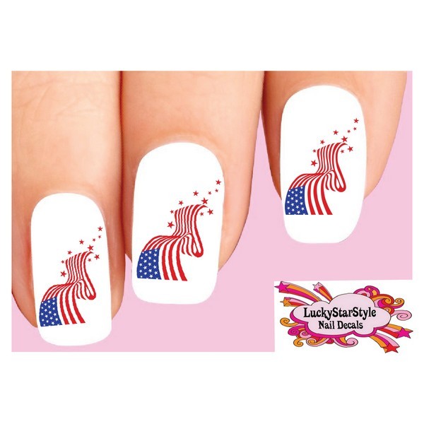Waterslide Nail Decals Set of 20 – 4th of July USA American Flag with Stars