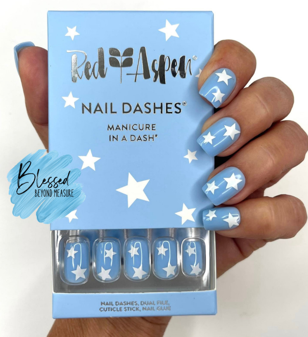 Red Aspen Press On Nails~ Presley the Patriot~Blue~Stars~Short~Nail -July 4th