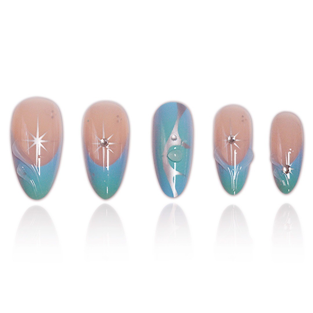 Blue Green Mirror Bubble Y2K Press On Nails Wholesale