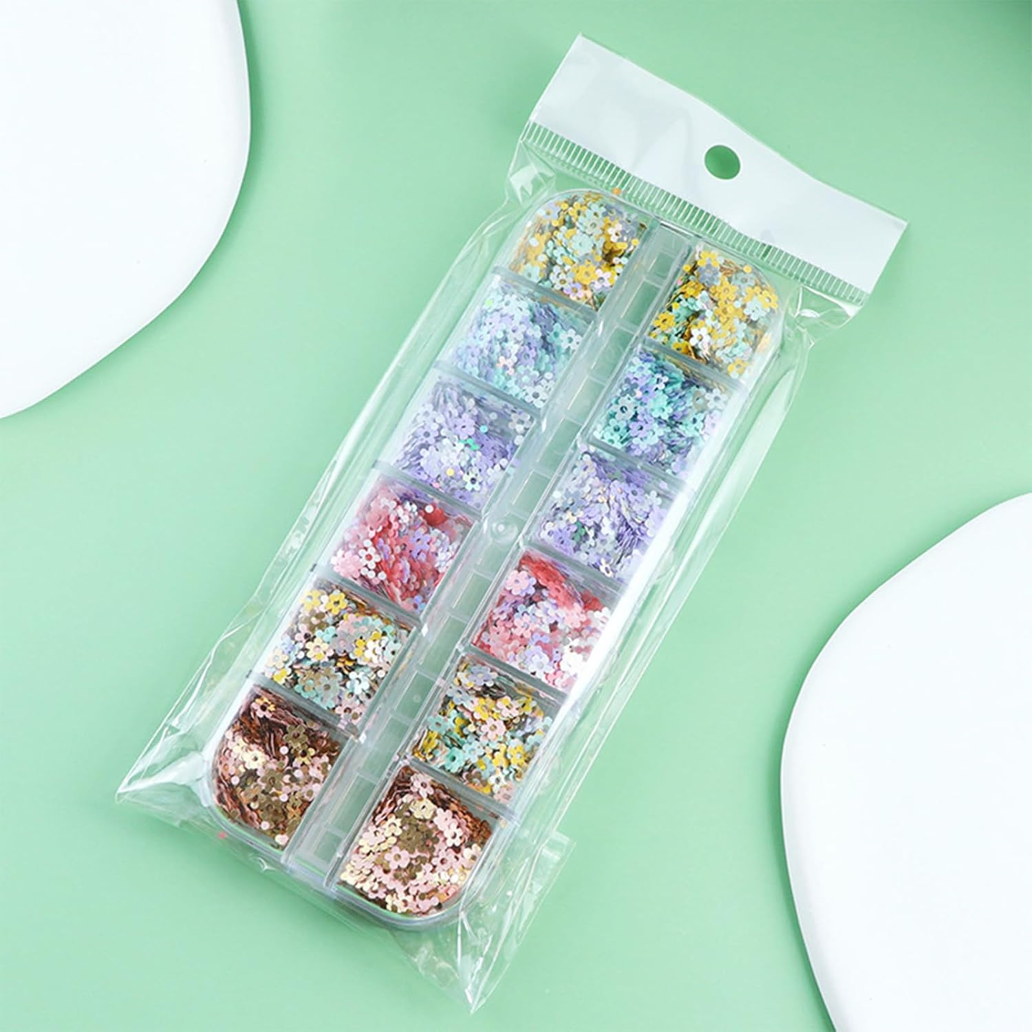12 Grids Flower Nail Art Glitter Sequins 3D Holographic Floral Nail Flakes Sprin
