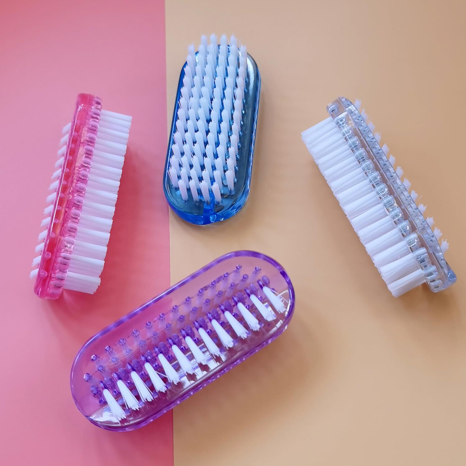 Nail Cleaning Brush Two Sided for Fingernails Soft Stiff Bristles 4 PCS