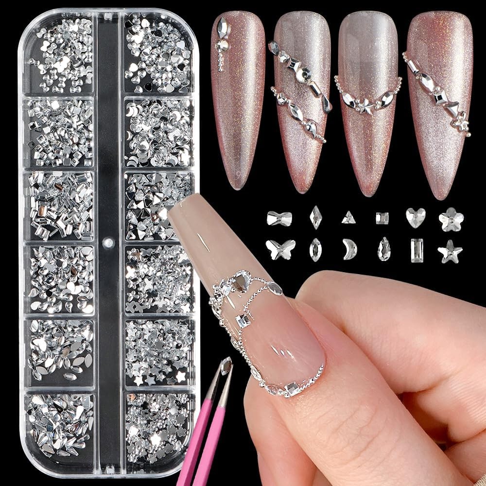 Jaliya Silver Nail Rhinestones: 2000+ Flat Back Gems for Art Decor