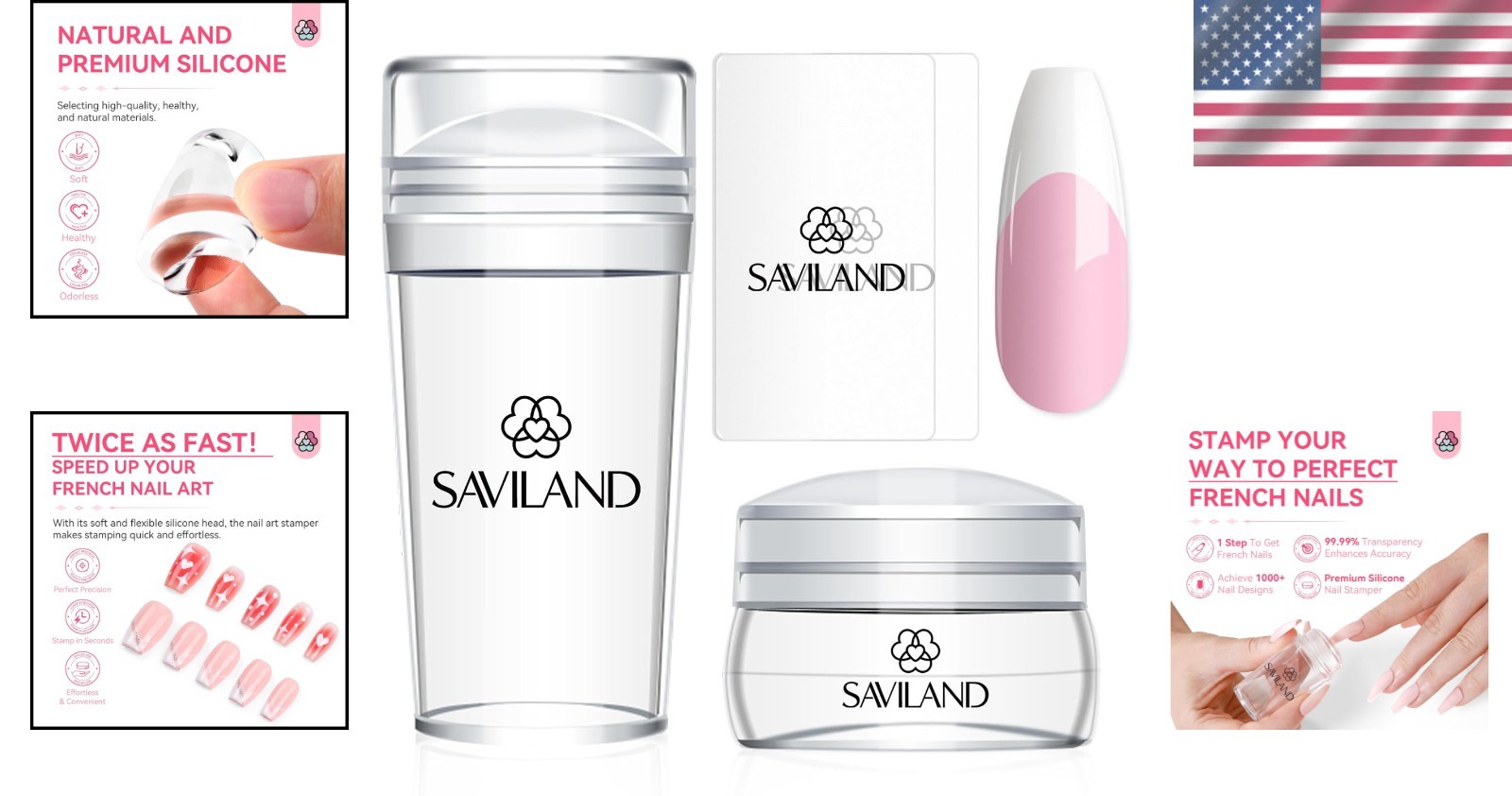 Saviland 4Pc French Tip Nail Stamp Kit
