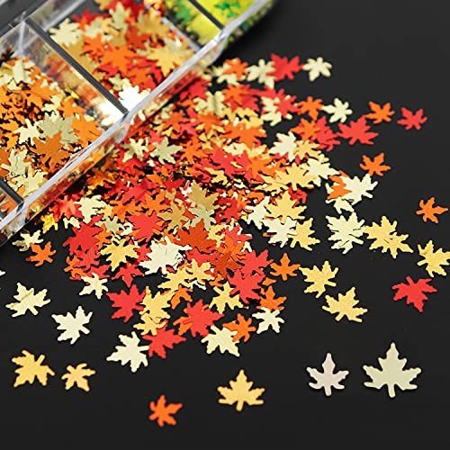 12 Grids Fall Maple Leaf Nail Art Glitter Sequins 3D Holographic Nail Art