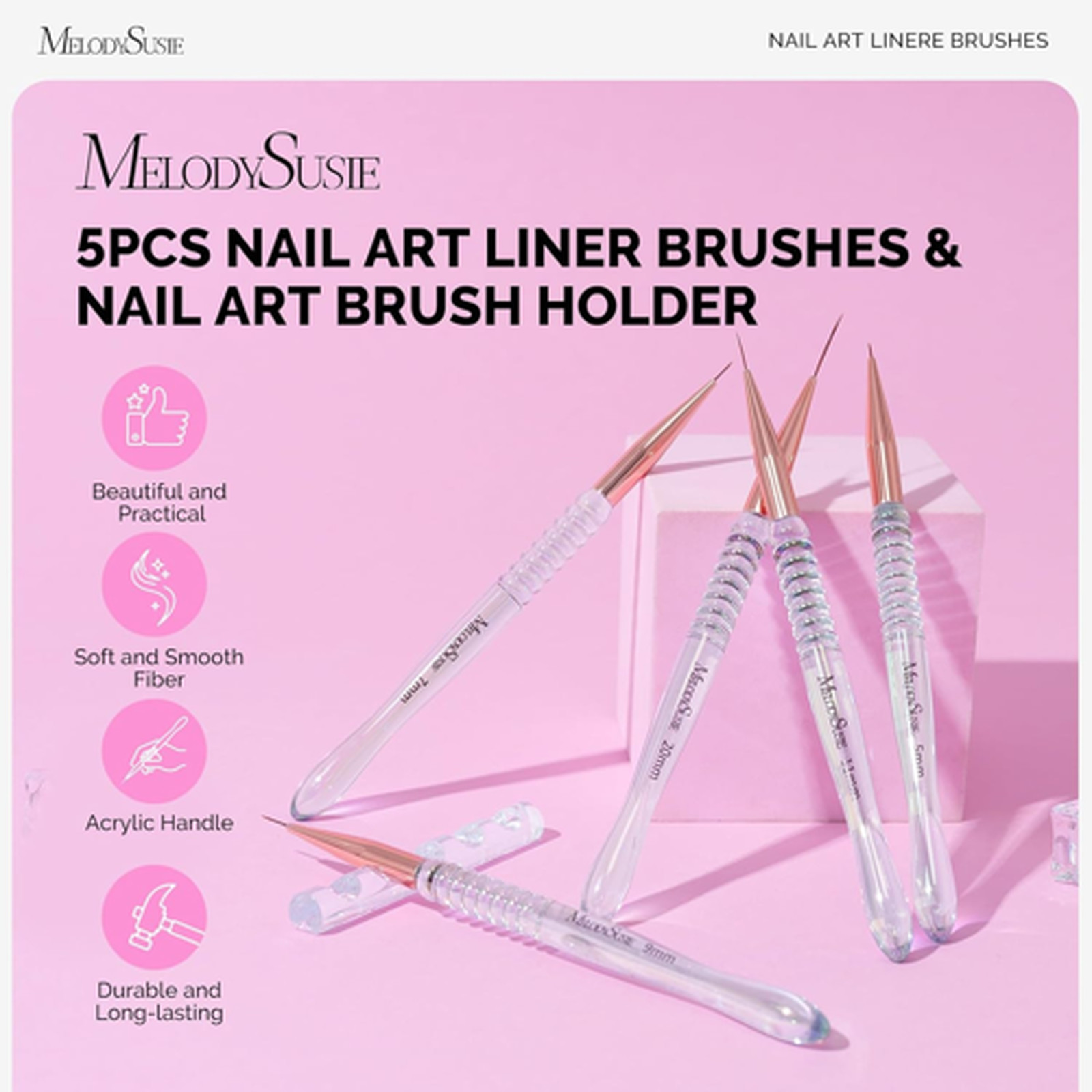 Nail Art Liner Brushes Set with Holder, Gel Polish Drawing Pen, Thin Long Line