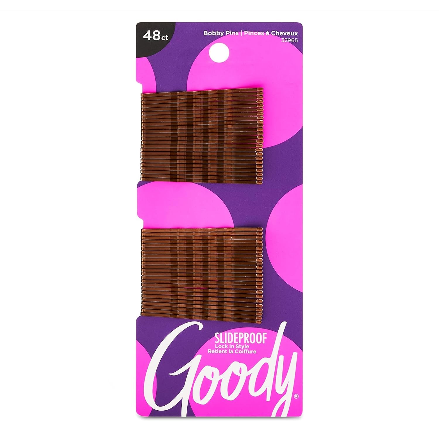 Goody SlideProof Bobby Pins, 48 Ct, Brunette 48 Count (Pack of 1), Brown