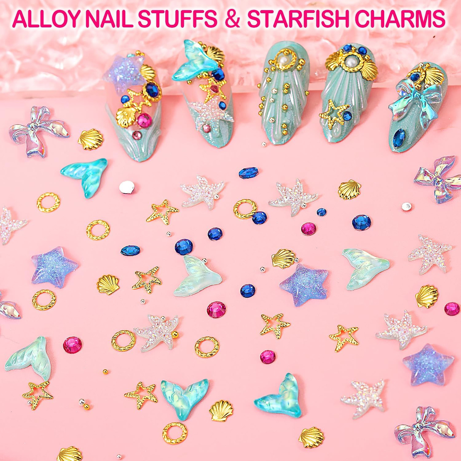 8000pcs Nail Art Charms Gems Kit with 3D Butterfly Bow Moon Star Flower Charms