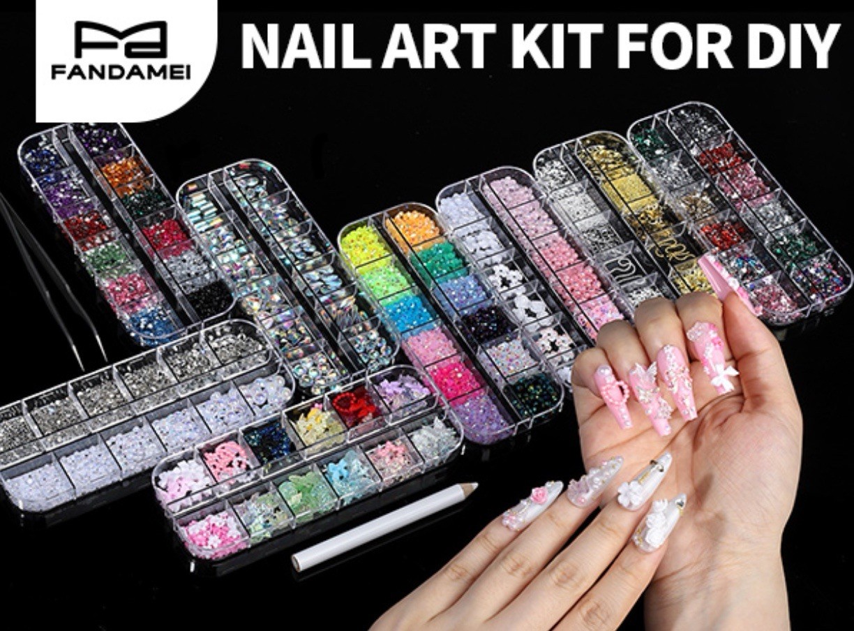 Nail Charms, Nail Rhinestones Kit with 8 Boxes of Nail Gems, 3D Charms for Nails
