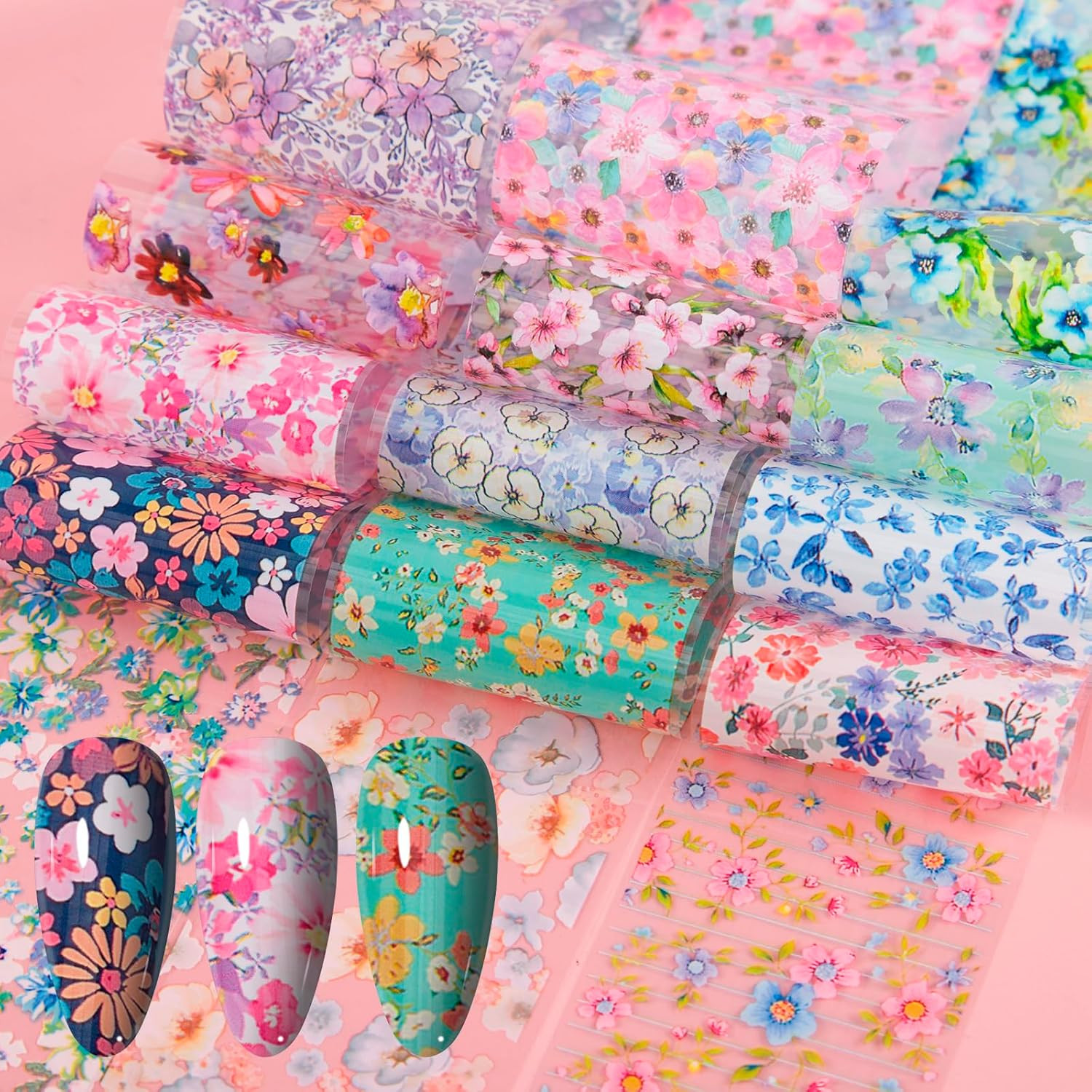 300 Sheets Nail Foils Transfer Nail Art Stickers Solid Flower Holographic Laser