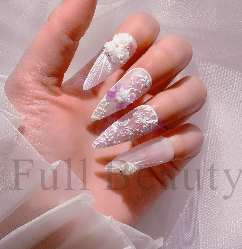 Valentine White 5D Embossed Love Rose Flower Toe Nail Art Stickers Manicure NS17