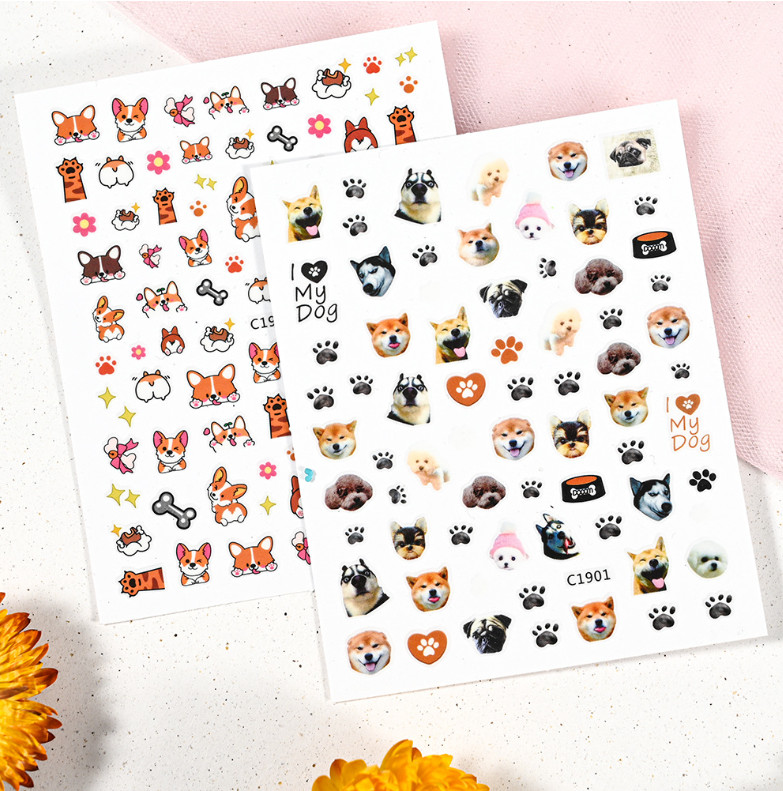 1Pc Dog Cat Animal Print Nail Stickers Decals Decoration Waterproof DIY NS53